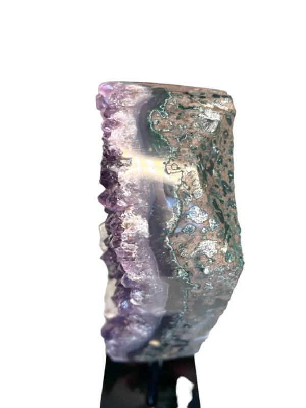 DEEP PURPLE AMETHYST WITH CALCITE ON STAND FROM BRAZIL - Image 5