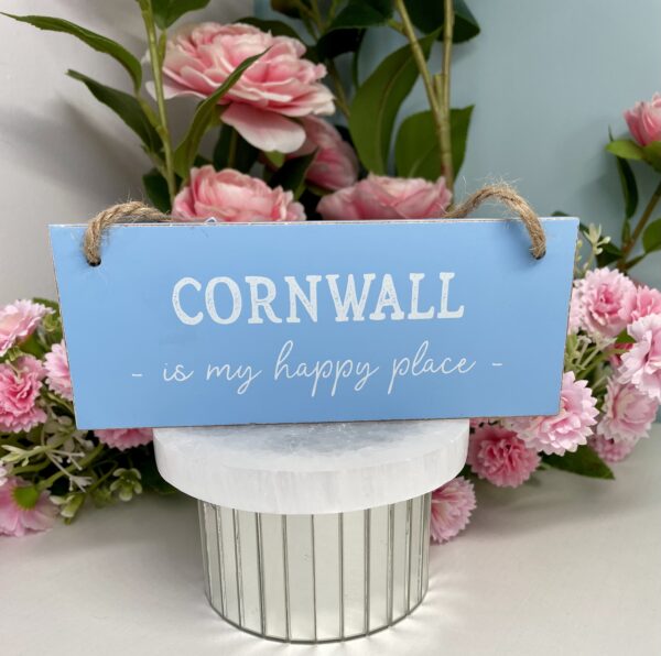 CUTE WOODEN HANGING SIGN / GIFT CORNWALL IS MY HAPPY PLACE