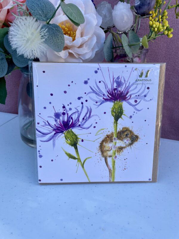 GREETING CARD - SPLATTER CORNFLOWER MOUSE BY KATHERINE WILLIAMS