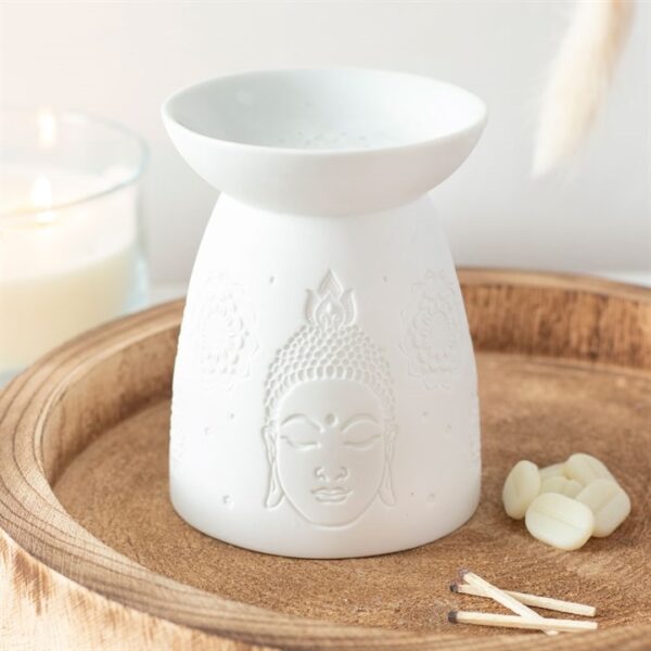 WHITE CERAMIC BUDDHA FACE OIL/ WAX BURNER