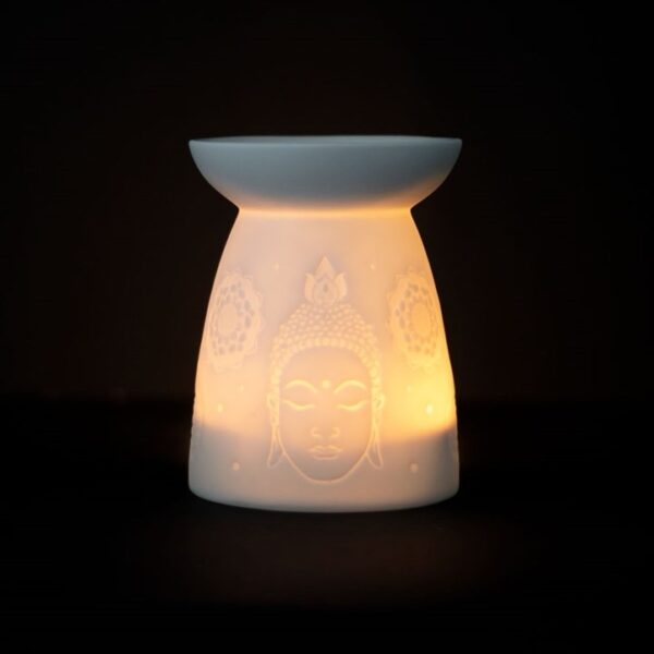 WHITE CERAMIC BUDDHA FACE OIL/ WAX BURNER - Image 3