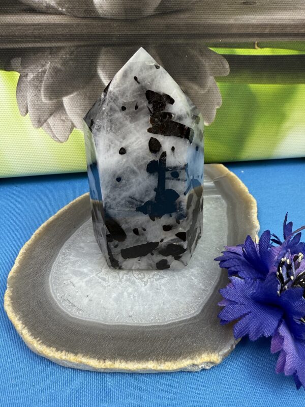 BLACK TOURMALINE IN QUARTZ POLISHED TOWER FROM BRAZIL - Image 3