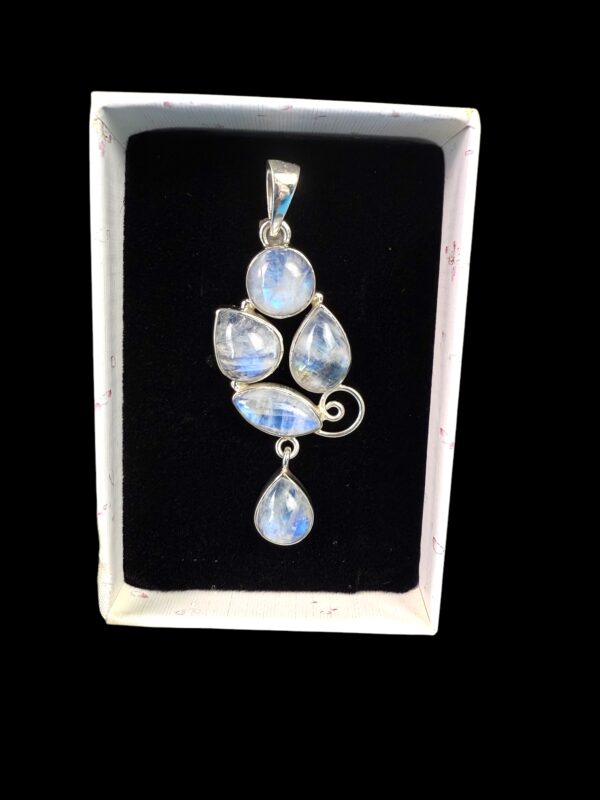 STUNNING TEAR DROPLETS LARGE MOONSTONE PENDANT FULLY SET IN 925 SILVER - Image 2